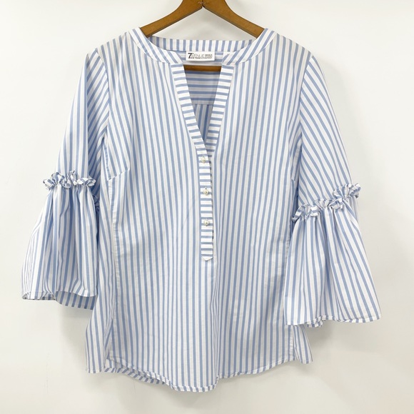 New York & Company Tops - 7th Avenue New York & Company blue white striped blouse top S